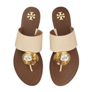 Tory Burch Sandals Patos Disk Embellished Dulce De Leche Womens 6